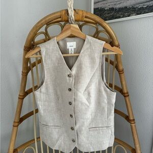 H&M Linen Blend Button Front Vest Beige XS
